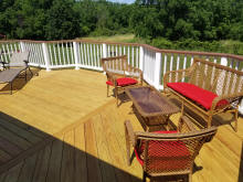 ct deck specialists custom PT treated decking herringbone floor pattern white vinyl rails small